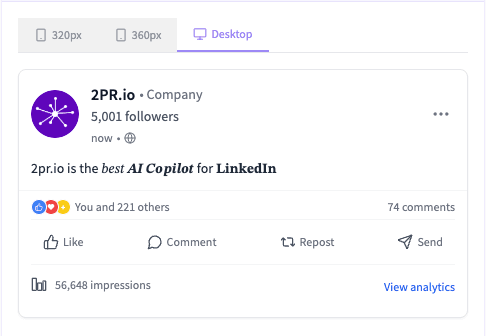 LinkedIn preview panel showing formatted post